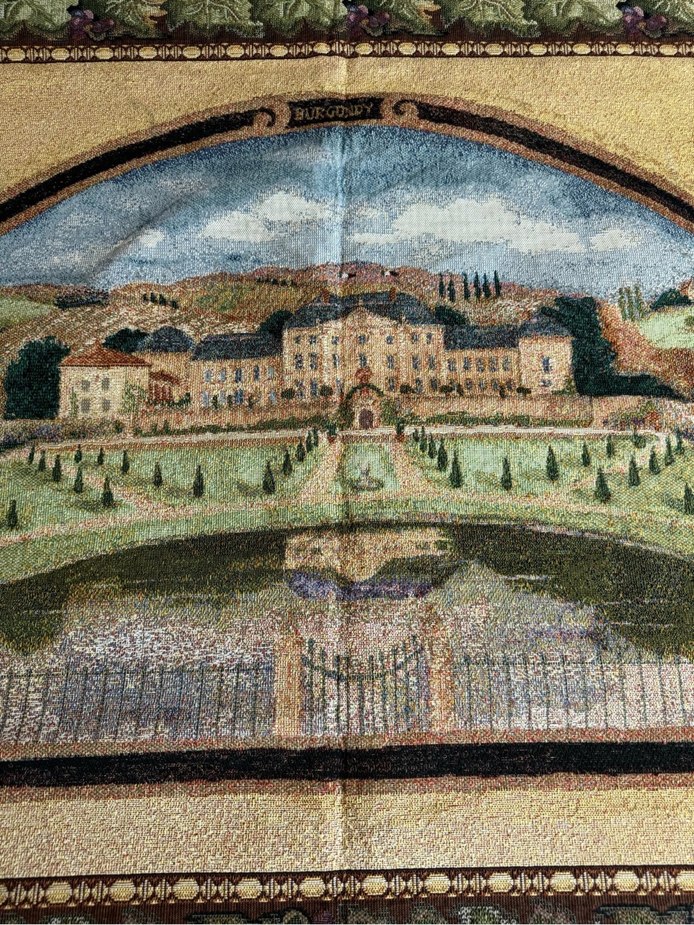 Vintage Large Mohawk Italian Vineyard Tapestry Wall Hanging in Green+Beige